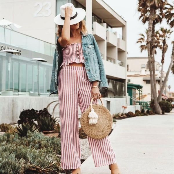 two piece dress women summer 2pcs striped ruffled cstraight pants sets strapelss wide leg outfits set, White
two piece dress women summer 2pcs striped ruffled cstraight pants sets strapelss wide leg outfits set, White