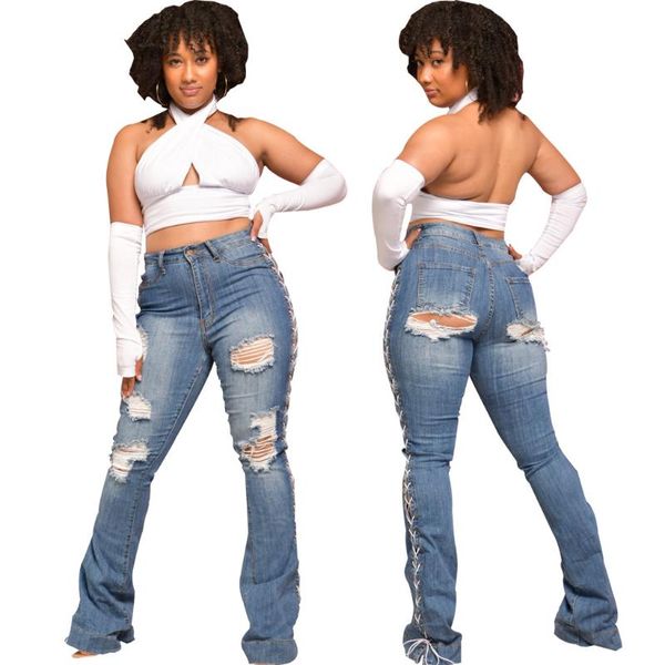 women's jeans denim trousers autumn trendy bandage high-waist stretch ripped hole micro-flared woman, Blue
women's jeans denim trousers autumn trendy bandage high-waist stretch ripped hole micro-flared woman, Blue