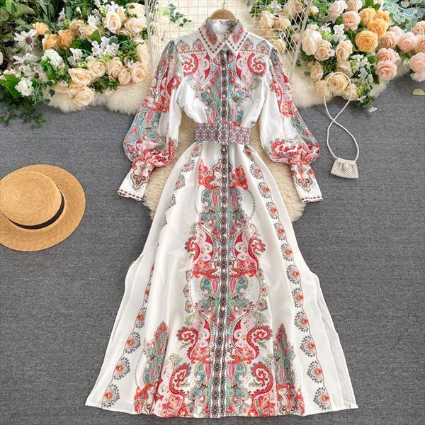 vintage print maxi womens dresses puff sleeve blooming pattern slim split spring summer single breasted vestidos b341, Black;gray
vintage print maxi womens dresses puff sleeve blooming pattern slim split spring summer single breasted vestidos b341, Black;gray