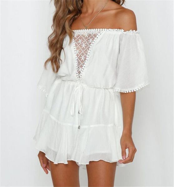 white lace summer urban womens rompers off shoulder playsuit shorts elegant backless ruffle romper overalls jumpsuits, Black;white
white lace summer urban womens rompers off shoulder playsuit shorts elegant backless ruffle romper overalls jumpsuits, Black;white