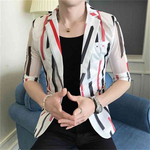 men's suits & blazers hollow mens design print coat men summer thin suit jacket masculino social slim club clothing vdbq, White;black
men's suits & blazers hollow mens design print coat men summer thin suit jacket masculino social slim club clothing vdbq, White;black