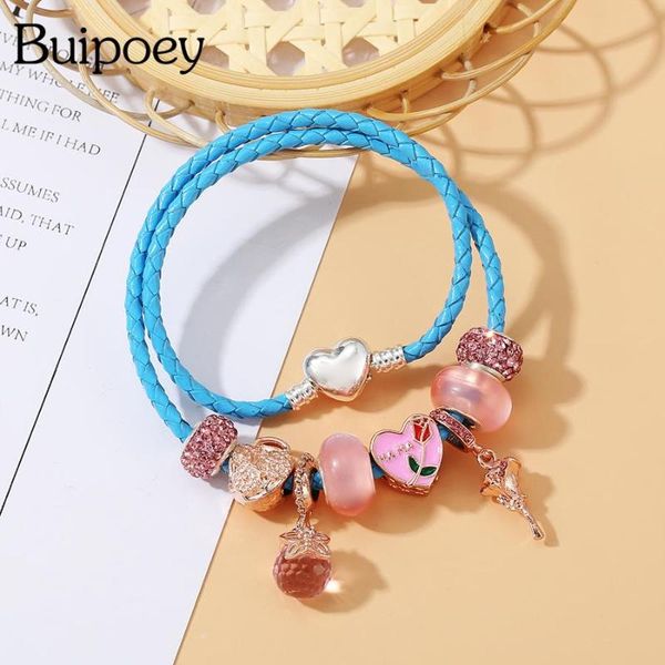 charm bracelets buipoey pink crystal flowers beads blue leather for women original rose gold heart bracelet bangles gift, Golden;silver
charm bracelets buipoey pink crystal flowers beads blue leather for women original rose gold heart bracelet bangles gift, Golden;silver
