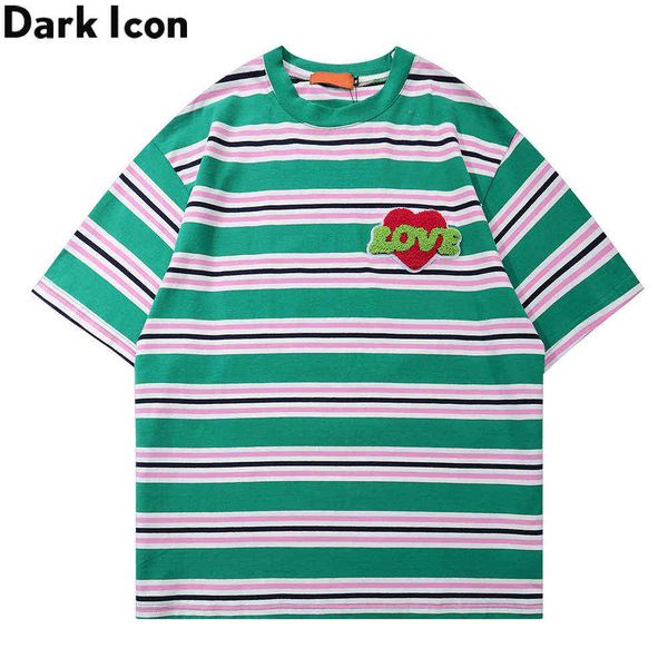 love heart embroidery stripe tshirt men women summer oversized men's t-shirt streetwear tee shirts man 210603, White;black
love heart embroidery stripe tshirt men women summer oversized men's t-shirt streetwear tee shirts man 210603, White;black