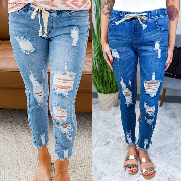 women's jeans donsignet women elastic waist spring and summer fashion holes pantalones de mesclilla para mujer, Blue
women's jeans donsignet women elastic waist spring and summer fashion holes pantalones de mesclilla para mujer, Blue