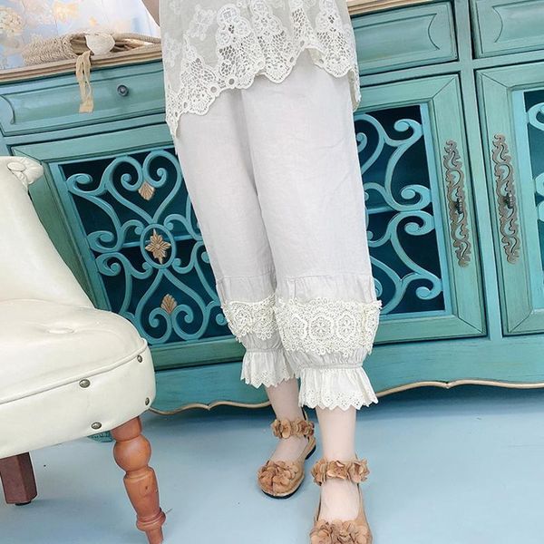 women's pants & capris mori girl summer elastic waist leisure art women solid color lace embroidery female ankle length bloomers z033, Black;white
women's pants & capris mori girl summer elastic waist leisure art women solid color lace embroidery female ankle length bloomers z033, Black;white