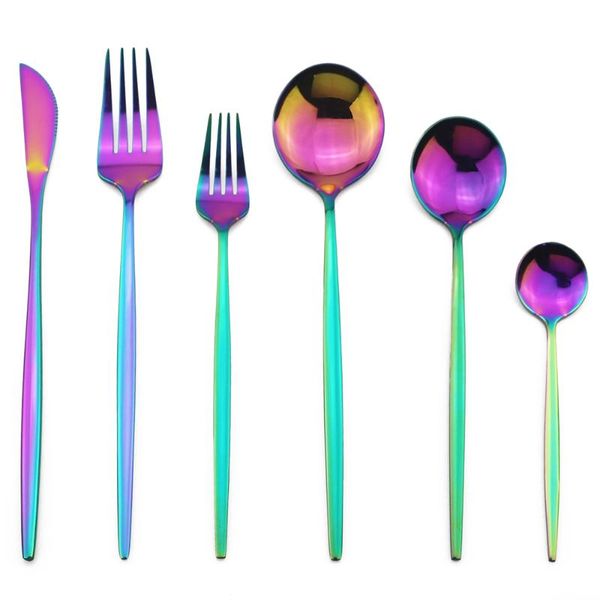 dinnerware sets 1pcs rainbow flatware knife fork spoon cutlery mirror kitchen 18/10 stainless steel tableware for party 
dinnerware sets 1pcs rainbow flatware knife fork spoon cutlery mirror kitchen 18/10 stainless steel tableware for party