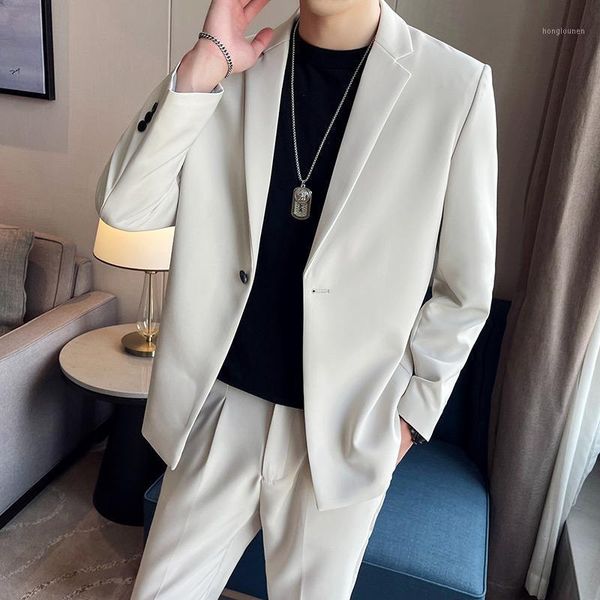 men's suits & blazers suit two pieces set simple light mature loose long sleeve coat + pants wear wedding dress, White;black
men's suits & blazers suit two pieces set simple light mature loose long sleeve coat + pants wear wedding dress, White;black