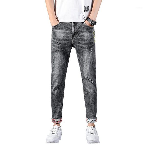 jeans brand men's loose straight pants daily youthful vitality comfortable hole fashion casual personality nine points, Blue
jeans brand men's loose straight pants daily youthful vitality comfortable hole fashion casual personality nine points, Blue