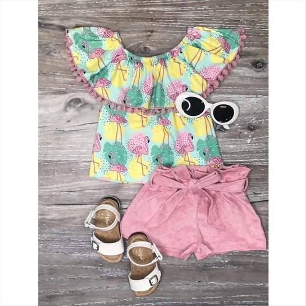0 5y summer toddler girls clothes sets flamingo print ruffled collar solid color shorts, White
0 5y summer toddler girls clothes sets flamingo print ruffled collar solid color shorts, White