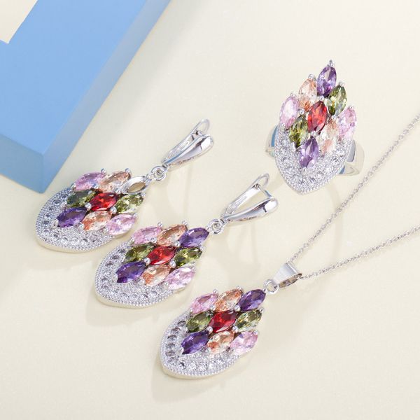 qoolady charming colorful geometric marquise cut cz stone brand dangle necklace earrings and ring for women jewelry sets z028, Silver
qoolady charming colorful geometric marquise cut cz stone brand dangle necklace earrings and ring for women jewelry sets z028, Silver