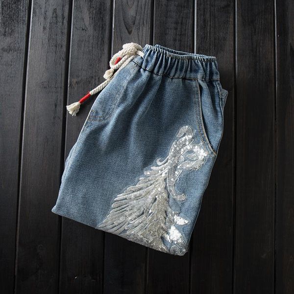girl pant drawstring lace elastic waist sequins jeans loose retro art edging summer style pants women women's, Blue
girl pant drawstring lace elastic waist sequins jeans loose retro art edging summer style pants women women's, Blue