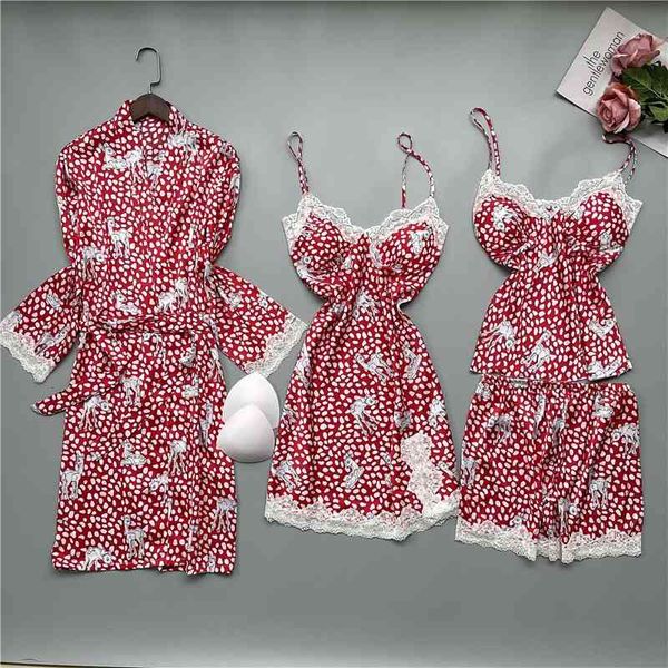 women's sleepwear 4pcs printed pajamas suit loose women satin pyjamas sleep set v-neck elk kimono robe gown casual home cloth, Black;red
women's sleepwear 4pcs printed pajamas suit loose women satin pyjamas sleep set v-neck elk kimono robe gown casual home cloth, Black;red