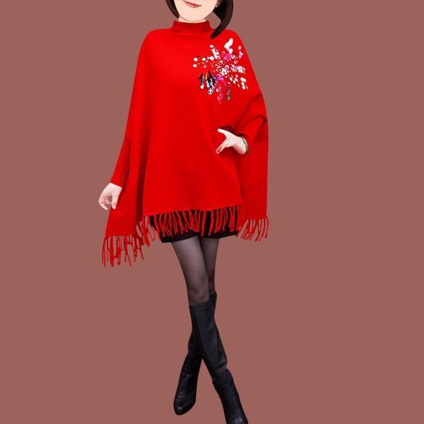 women's sweaters autumn and winter long-sleeved loose half-high neck beaded sequin sweater knitted cape bat shirt pullover blouse women, White;black
women's sweaters autumn and winter long-sleeved loose half-high neck beaded sequin sweater knitted cape bat shirt pullover blouse women, White;black