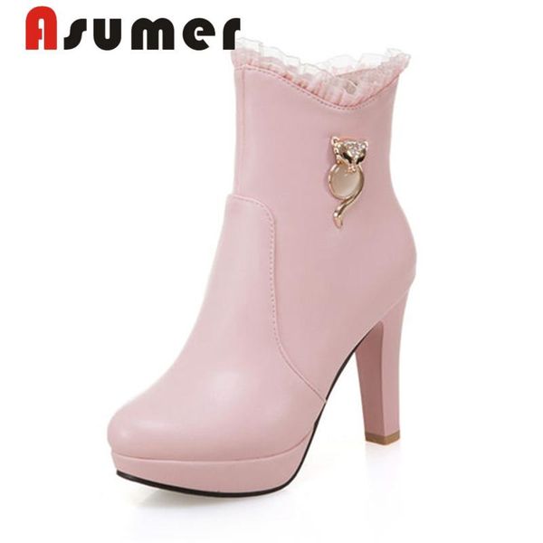 boots asumer 2021 metal decoration ankle for women solid high heels round toe quality pu winter, Black
boots asumer 2021 metal decoration ankle for women solid high heels round toe quality pu winter, Black