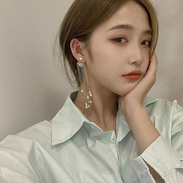 hoop & huggie niche high-grade pearl tassel metal chain earrings internet celebrity temperament fashion long slim face, Golden;silver
hoop & huggie niche high-grade pearl tassel metal chain earrings internet celebrity temperament fashion long slim face, Golden;silver