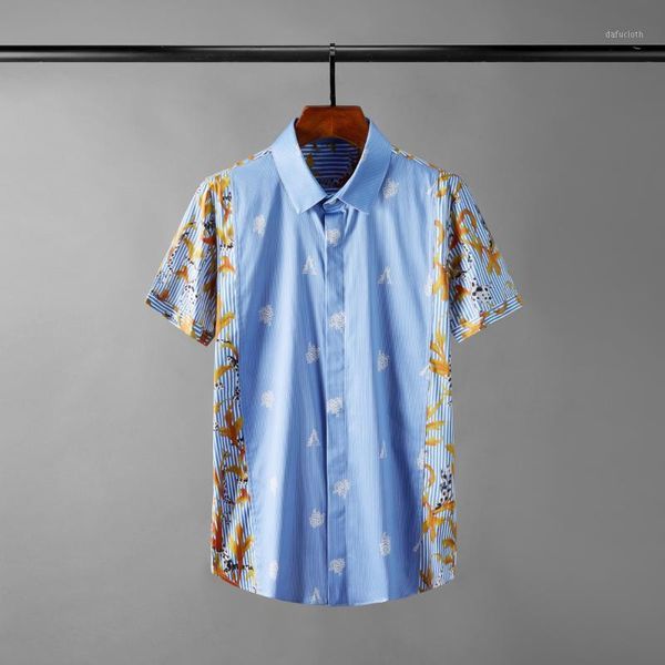 men's casual shirts flower men dress male short sleeve blue stripe printed mens slim fit party man, White;black
men's casual shirts flower men dress male short sleeve blue stripe printed mens slim fit party man, White;black