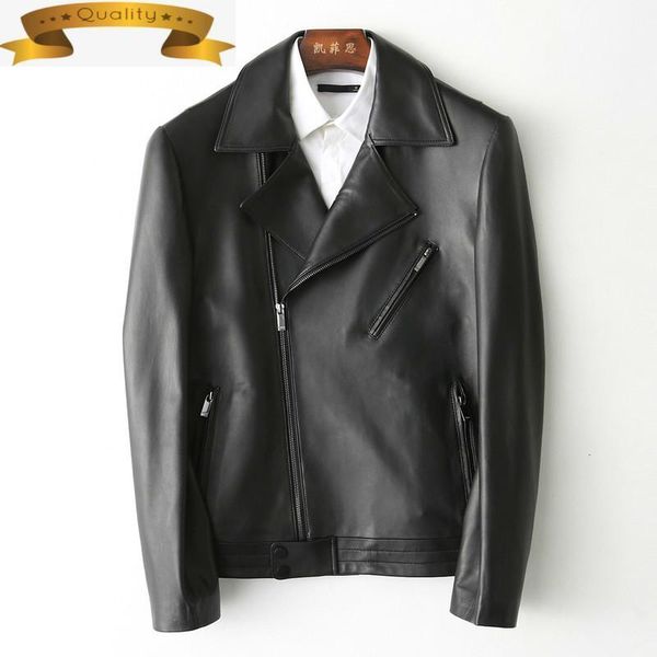 jacket short men's leather spring autumn genuine men motorcycle sheepskin coat jackets flight kfs110111-1 & faux, Black