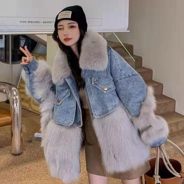 women's fur & faux 2021 winter imitation stitching jacket korean casual big collar thick denim pie to overcome, Black
women's fur & faux 2021 winter imitation stitching jacket korean casual big collar thick denim pie to overcome, Black