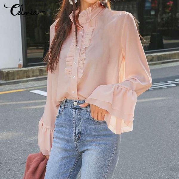 women's blouses & shirts celmia women fashion solid ruffles casual long flare sleeve loose shirt elegant ol plus size ladies chiffon b, White
women's blouses & shirts celmia women fashion solid ruffles casual long flare sleeve loose shirt elegant ol plus size ladies chiffon b, White
