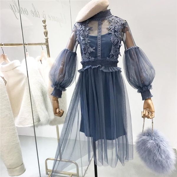 casual dresses spring lace long dress lantern sleeve high waist slim perspective gauze women vestidos party, Black;gray
casual dresses spring lace long dress lantern sleeve high waist slim perspective gauze women vestidos party, Black;gray