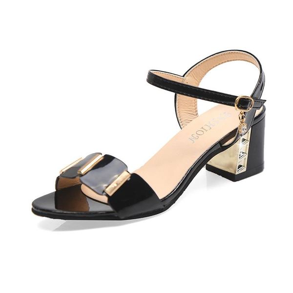 women sandals summer style genuine leather women's thick with a buckle open toe ladies high heels, Black
women sandals summer style genuine leather women's thick with a buckle open toe ladies high heels, Black