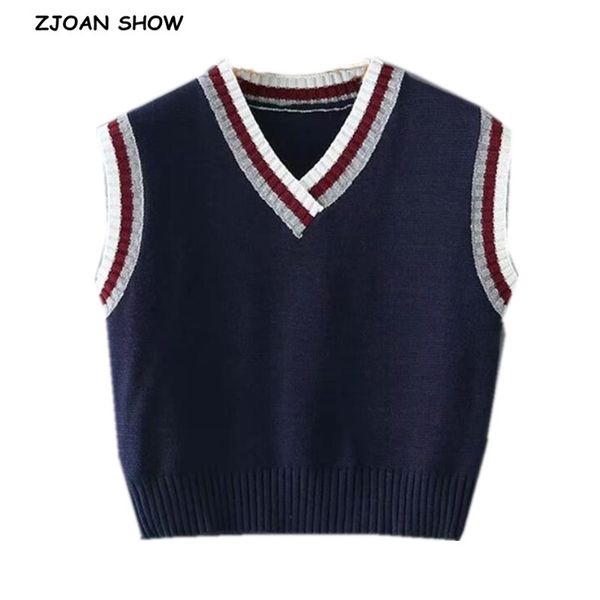 women's sweaters 2021 preppy style navy blue knitted sweater vest women 90's vintage korean clothes striped v neck tank y2k kn, White;black
women's sweaters 2021 preppy style navy blue knitted sweater vest women 90's vintage korean clothes striped v neck tank y2k kn, White;black