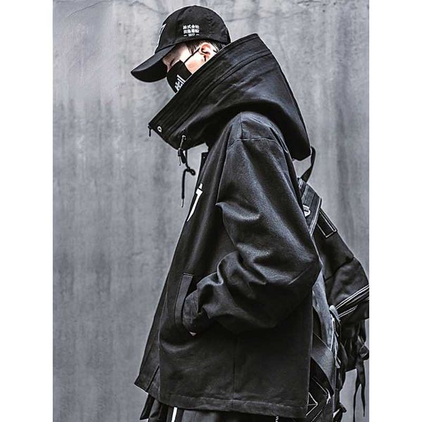 men's jackets men techwear jacket coats 2021 black high collar zipper cargo japanese streetwear and women's loose hooded, Black;brown 
men's jackets men techwear jacket coats 2021 black high collar zipper cargo japanese streetwear and women's loose hooded, Black;brown