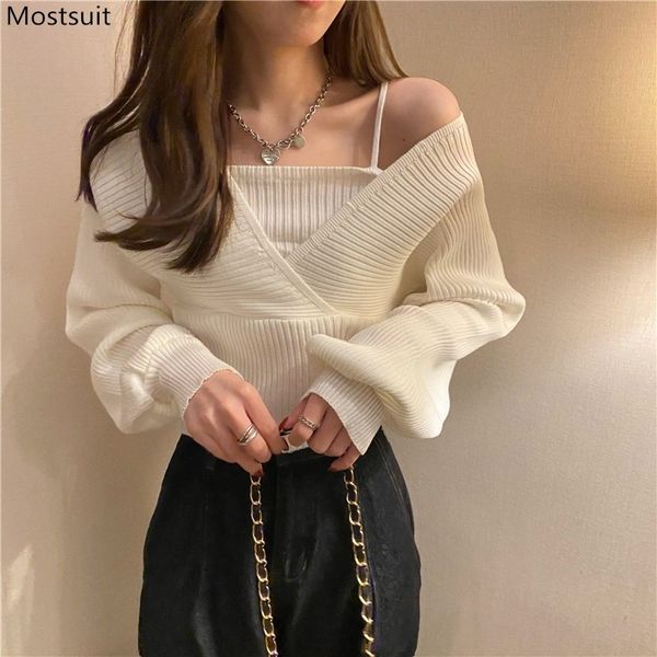 spring autumn women sweater ladies jumper korean long sleeve fake two piece off shoulder knitted pullover 210518, White;black 
spring autumn women sweater ladies jumper korean long sleeve fake two piece off shoulder knitted pullover 210518, White;black