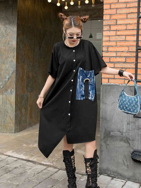 european station 2021 summer new casual pocket seam loose plus size dress woman trend, Black;gray
european station 2021 summer new casual pocket seam loose plus size dress woman trend, Black;gray