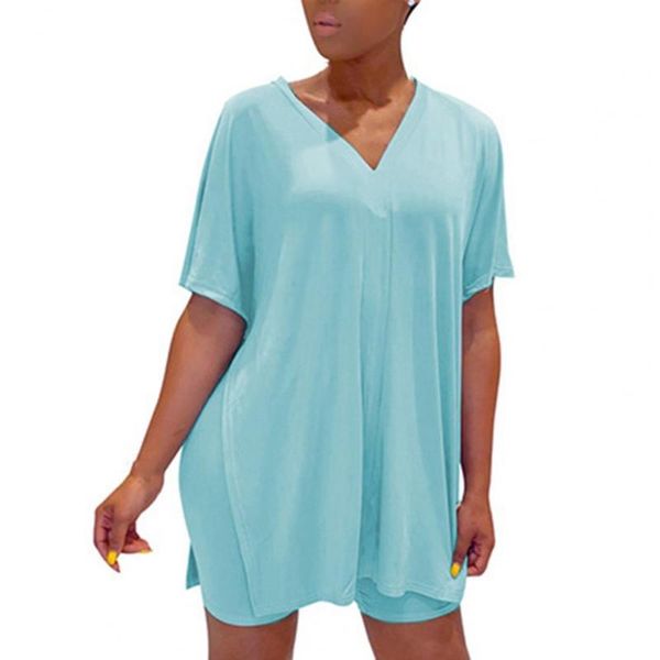 women's t-shirt 2021 set women outfit v-neck two piece solid color fashion casual homewear for summer sleepwear pajama sets light, White
women's t-shirt 2021 set women outfit v-neck two piece solid color fashion casual homewear for summer sleepwear pajama sets light, White