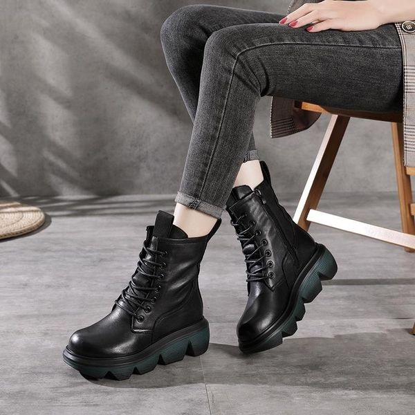 dress shoes autumn and winter round head women's boots layer leather black thick soled slope heel
dress shoes autumn and winter round head women's boots layer leather black thick soled slope heel