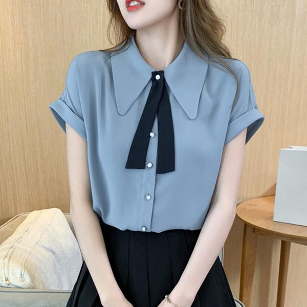 women's blouses & shirts ljsxls turn-down collar chiffon blouse all-match short sleeve mujer women summer korean fashion tie clothing, White
women's blouses & shirts ljsxls turn-down collar chiffon blouse all-match short sleeve mujer women summer korean fashion tie clothing, White
