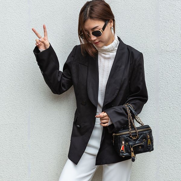 Lady in the black luxury office elegant color spring blazers women's jackets, White;black
Lady in the black luxury office elegant color spring blazers women's jackets, White;black