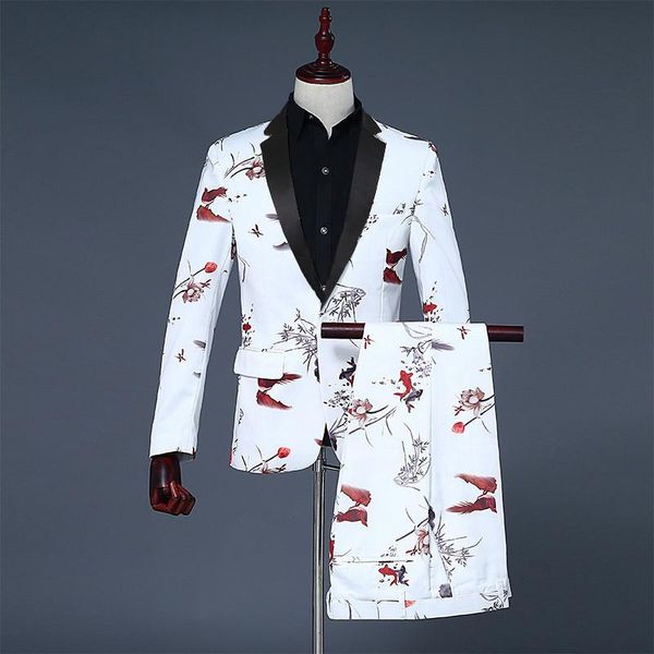 men's suit two-piece (jacket + pants) white double fish print fashion casual wedding groom groomsmen dress suits & blazers, White;black
men's suit two-piece (jacket + pants) white double fish print fashion casual wedding groom groomsmen dress suits & blazers, White;black