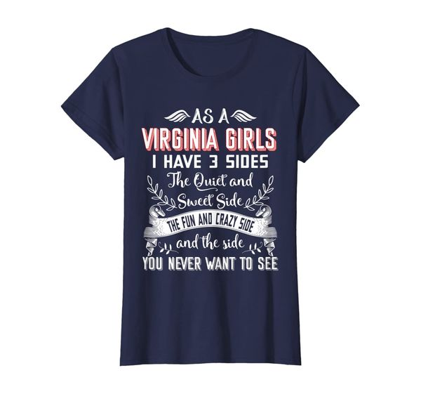 virginia girls tshirt quiet and sweet side the fun and crazy, White;black