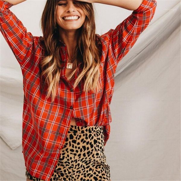 women fashion long sleeve oversized blouse vintage ladies check plaid casual shirts turn down collar button women's blouses &, White
women fashion long sleeve oversized blouse vintage ladies check plaid casual shirts turn down collar button women's blouses &, White