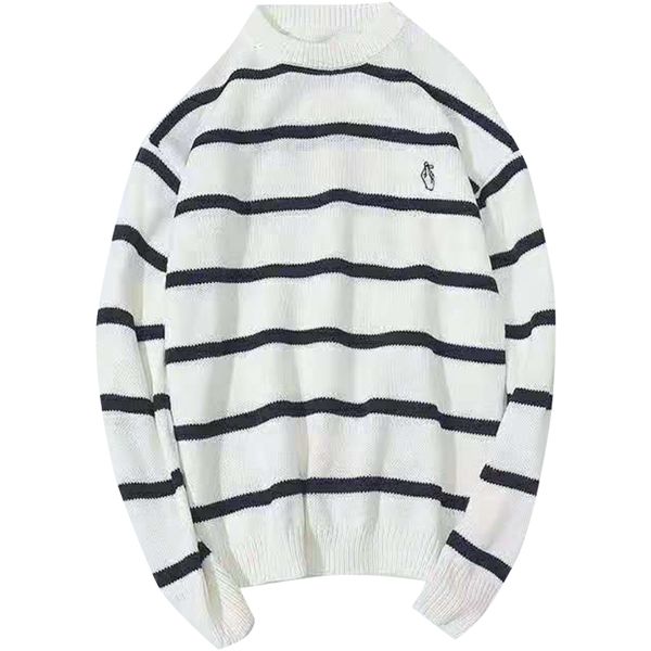 men's sweaters harajuku stripe sweater, retro korean round neck couple knitted hip hop casual wear, winter 2021, White;black
men's sweaters harajuku stripe sweater, retro korean round neck couple knitted hip hop casual wear, winter 2021, White;black