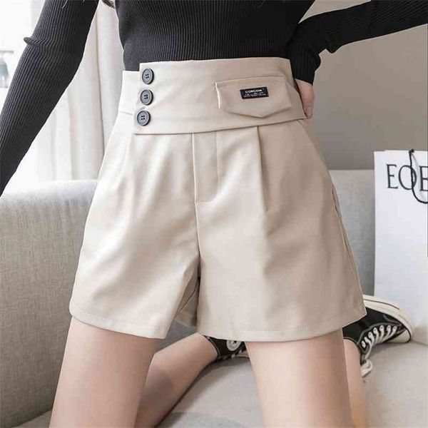the asian version of the temperament was thin pu leather high waist wide leg pants casual boots shorts women 210510, White;black 
the asian version of the temperament was thin pu leather high waist wide leg pants casual boots shorts women 210510, White;black