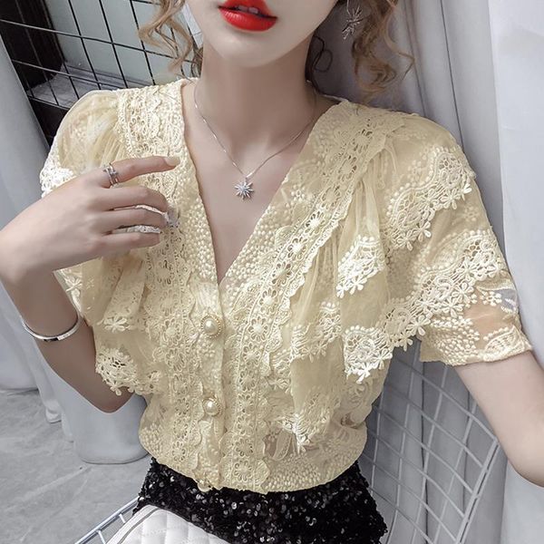 women's blouses & shirts v-neck lace blouse women 2021 summer french ruffle stitching shirt hollow female short sleeve crochet 141, White
women's blouses & shirts v-neck lace blouse women 2021 summer french ruffle stitching shirt hollow female short sleeve crochet 141, White