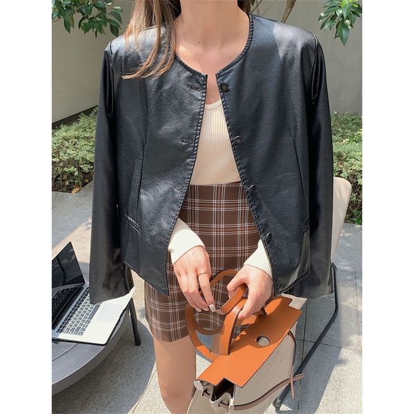 ruiishi handsome locomotive leather jacket women 2021 new korean leisure bright face thin coat, Black
ruiishi handsome locomotive leather jacket women 2021 new korean leisure bright face thin coat, Black