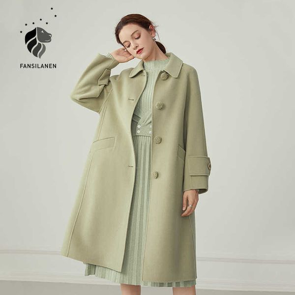 fansilanen elegant long 100% wool blend coat women cashmere autumn winter green jacket female vintage belt red woolen overcoat 210607, Black
fansilanen elegant long 100% wool blend coat women cashmere autumn winter green jacket female vintage belt red woolen overcoat 210607, Black