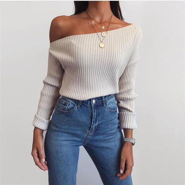 women's t-shirt women skew collar t shirt high street irregular long sleeve cold shoulder knitted autumn solid color pullover top, White
women's t-shirt women skew collar t shirt high street irregular long sleeve cold shoulder knitted autumn solid color pullover top, White