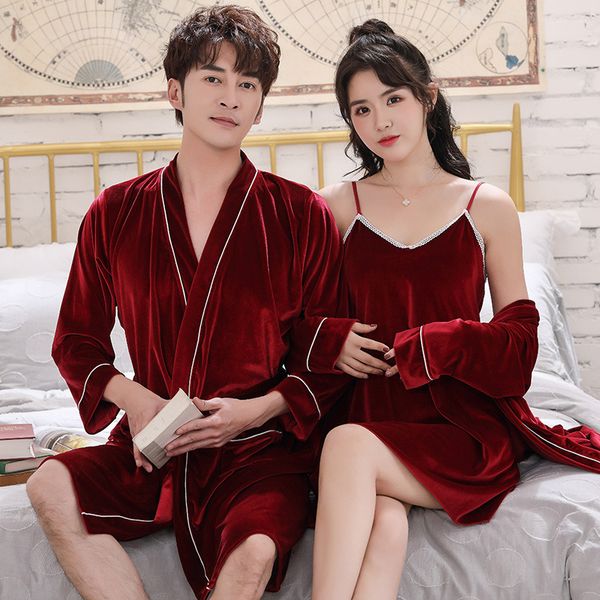 gold velvet couple pyjamas velour women robe sets men bathrobe wedding morning gown home service, Black;red
gold velvet couple pyjamas velour women robe sets men bathrobe wedding morning gown home service, Black;red