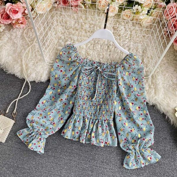 square collar chiffon shirts women flare sleeve slim short lotus leaf blouses lady floral print sweet 2021 spring women's &, White
square collar chiffon shirts women flare sleeve slim short lotus leaf blouses lady floral print sweet 2021 spring women's &, White