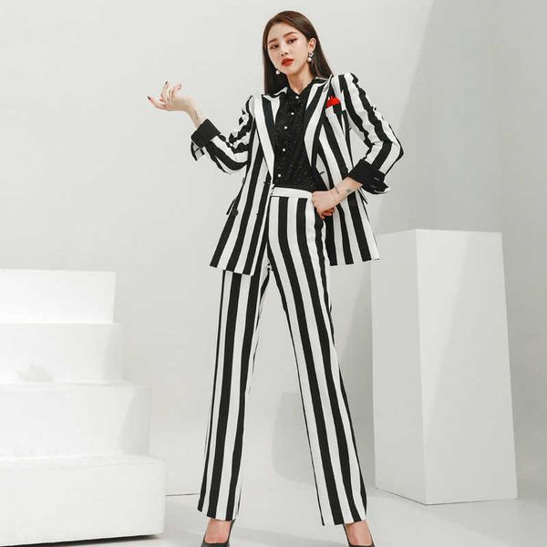 autumn and winter professional women's pants two-piece slim temperament striped long sleeve ladies jacket casual trousers 210527, White
autumn and winter professional women's pants two-piece slim temperament striped long sleeve ladies jacket casual trousers 210527, White