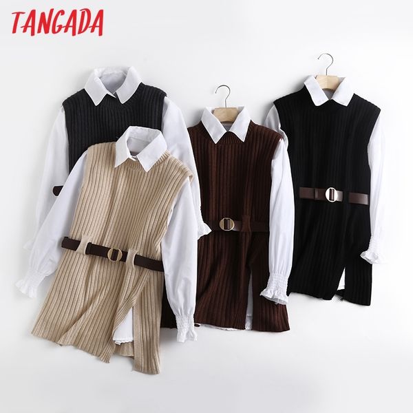 women 2 piece set solid knitted vest sweater and shirt female waistcoat with belt chic wf27 210416, White;black
women 2 piece set solid knitted vest sweater and shirt female waistcoat with belt chic wf27 210416, White;black