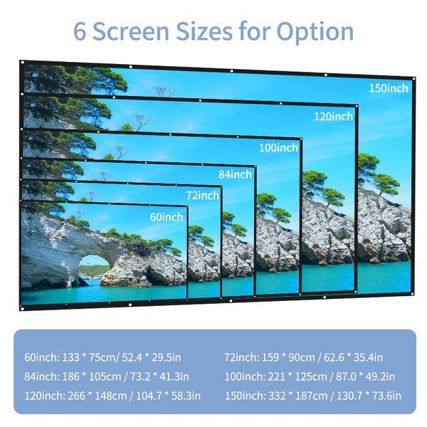 projection screens 60-150inch projector screen 16:9 4k foldable double sided anti-crease movie curtain w/ hooks for home theater
projection screens 60-150inch projector screen 16:9 4k foldable double sided anti-crease movie curtain w/ hooks for home theater