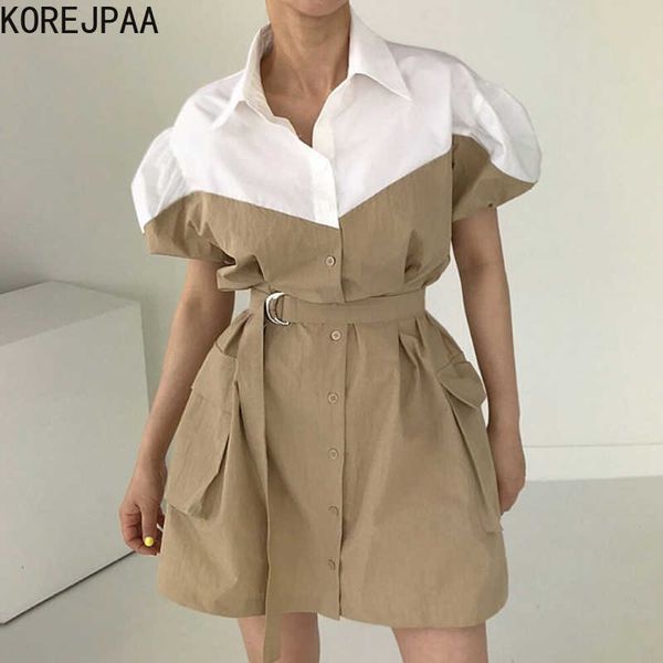 korejpaa women dress summer korean chic lapel single-breasted contrast color loose pockets strap waist puff sleeve vestidos 210526, Black;gray
korejpaa women dress summer korean chic lapel single-breasted contrast color loose pockets strap waist puff sleeve vestidos 210526, Black;gray