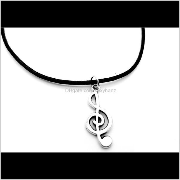 

& pendants jewelry drop delivery 2021 10pcs- simple musical note notation theme pendant necklace music symbol treble clef leather rope neckl, Silver