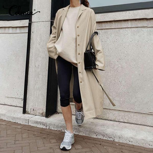 women's trench coats lightweight celmia 2021 autumn long sleeve solid belted windbreaker office lady buttons fashion street coat, Tan;black
women's trench coats lightweight celmia 2021 autumn long sleeve solid belted windbreaker office lady buttons fashion street coat, Tan;black